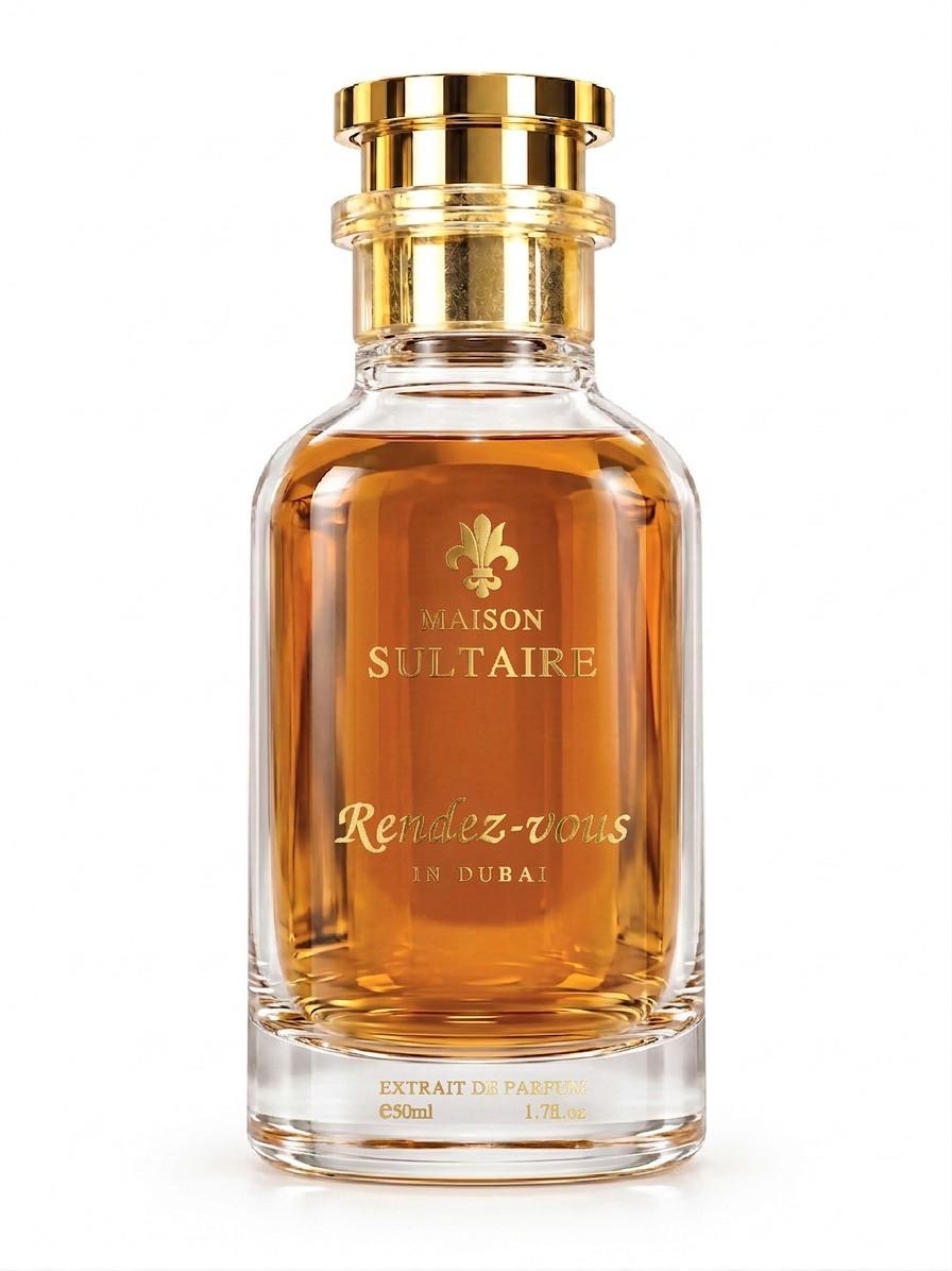 Rendez-vous in Dubai Extrait de Parfum in amberkleurig glas met een gouden dop